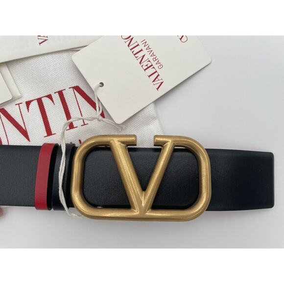 NEW Valentino Garavani V Logo Belt Reversible Black Red Gold 40mm 80 32 NWT - Picture 6 of 16